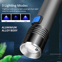 Petmonde-Lampe de poche UV 395 nm Blacklight Zoomable Rechargeable - Idéale pour Détecter l'Urine des Animaux de Compagnie et Détecter les Punaises de Lit, ainsi que pour Durcir la Résine.-1200mAh-Petmonde