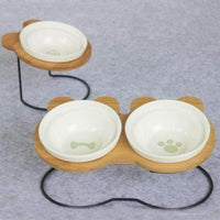 Petmonde-Bol double en céramique support en bambou pour chien chat-chat--Petmonde