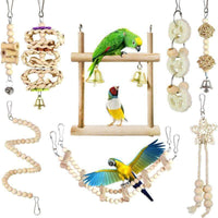 Petmonde-Ensemble de 8 pièces jouets pour oiseaux perchoir hamac balançoire échelle d'escalade set d'accessoires pour cage d'oiseau-oiseau--Petmonde
